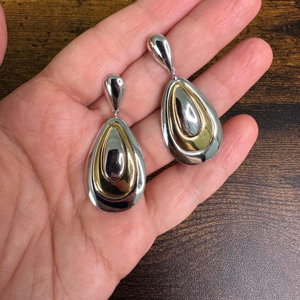 Silver and Gold Tone Teardrop Earrings Hallmarked OLA 925